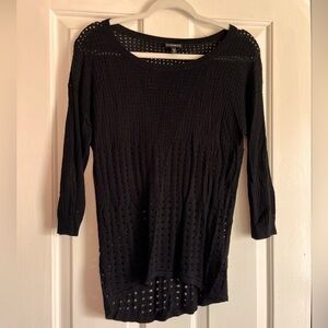 EXPRESS OPEN KNIT 3/4 SLEEVE SWEATER in BLACK SZ M